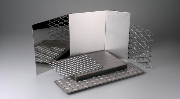 Stainless steel sheets painted white, expanded metal, mirror finish and diamond plate
